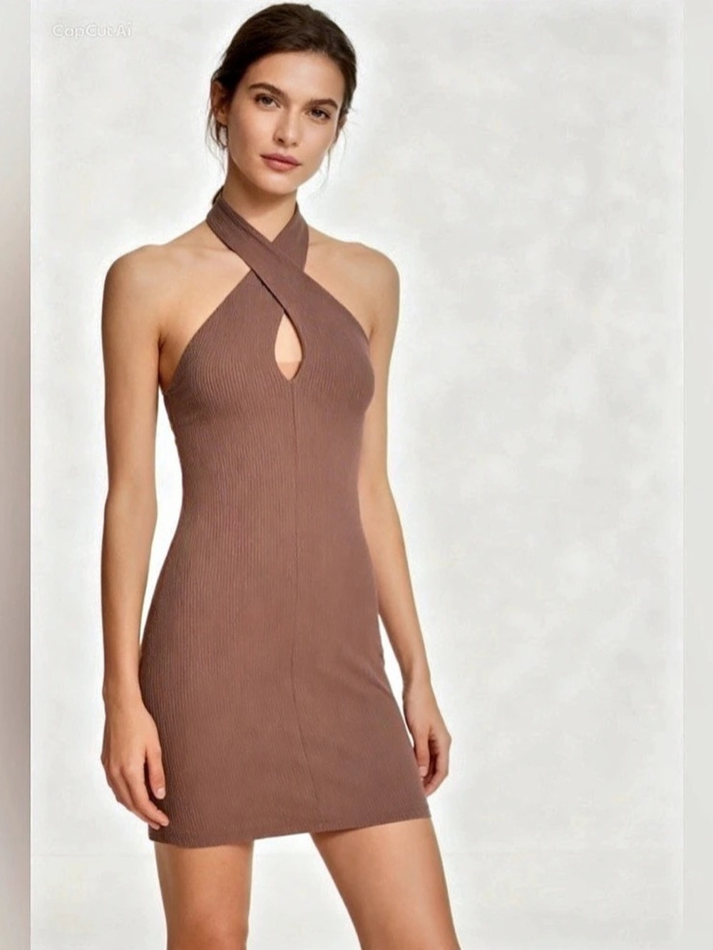 Wilfred Halter Keyhole Mini Dress in Brown Like New